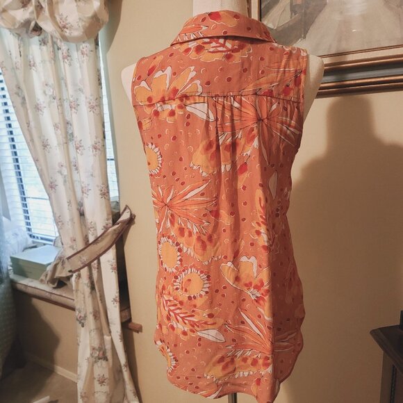 Vera for Anthropologie orange collared button front sleeveless blouse S NWOT - Picture 2 of 6